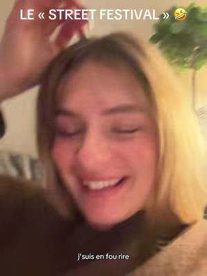 A close-up shot of a young woman with long blond hair, laughing and smiling. The background is blurred, and text overlays the image.