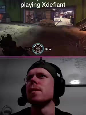 The cover image is split horizontally. The top half showcases in-game footage split in quadrants with a first-person perspective of a game character running through a green-lit tunnel. In the bottom half, a light-skinned man with short auburn hair wearing a black beanie cap and a headset is looking slightly up. The man is framed from the chest up, with a focus on his face, which is slightly upturned.