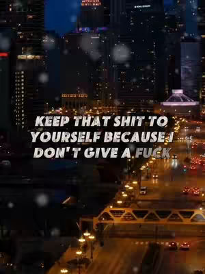 A night cityscape with tall buildings, illuminated streets, and traffic lights. Text overlayed is in white with a black border.