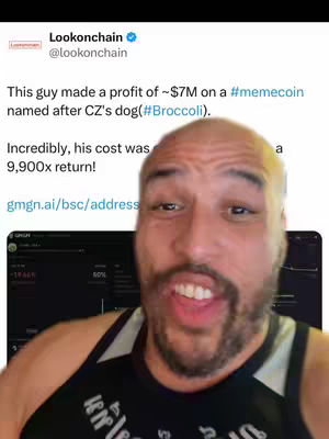 A selfie video featuring a man looking at the camera. In the background, there is a screenshot of a Twitter post.