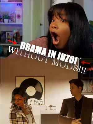 The cover image is divided into two sections. The upper section shows a surprised woman with her mouth open wide. She is the primary focus, with her head and shoulders prominently displayed. The lower section features two people in what looks like a well-designed living room, with a vinyl record art piece on the wall.