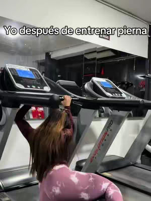 A gym scene features treadmills in the background and a woman in workout attire in the bottom center, leaning over one of the machines. Text overlaid indicates the video's theme or reaction to a specific event, such as a workout.