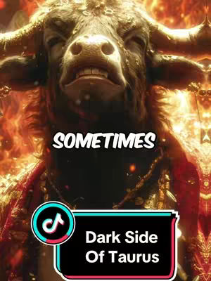 The cover image features a close-up of a bull's head, representing the Taurus zodiac sign. The bull's face has a stern expression with visible teeth. Flames and a red-gold color palette create a fiery, intense atmosphere. Text overlays, including 'SOMETIMES' and a TikTok logo with text, complement the visual elements.