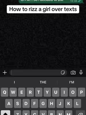 The image shows a smartphone screen displaying a text messaging interface. At the top, a white text overlay reads, 'How to rizz a girl over texts.' Below this, the background is patterned with a dark design. The bottom of the screen reveals a keyboard with letters and symbols for typing. The overall composition is designed to look like a screenshot of a phone conversation.