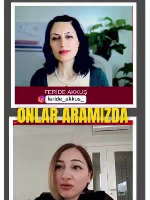 The cover image is a vertical collage featuring two women. The top portion includes a woman with dark hair, looking directly at the camera against a blurred background with plants. Below her is a textual overlay with her name and Instagram handle. The bottom portion features a different woman, also facing the camera. The text displayed is a yellow banner with the words: "ONLAR ARAMIZDA". The overall composition is designed to grab attention.