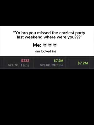The cover image is a screenshot of a text conversation over a black background. The top displays a message starting with "Yo bro", questioning the viewer's whereabouts. Below the message, the text "Me" is followed by skull emojis, and the phrase "(im locked in)". At the bottom are three lines of numbers representing potential crypto values.
