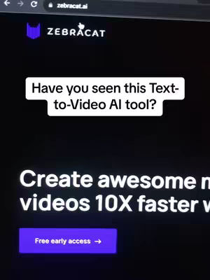 The cover image captures a screen recording of a web page. At top, the website's logo and name. Below that, a white rectangle with the text: "Have you seen this Text-to-Video AI tool?". Underneath, the text is in white, against a dark blue background, offering a call to create awesome videos 10X faster, the background has other design elements too. A purple button with white arrow is seen with text "Free early access >". The layout is simple, focusing on the screen capture with clear, contrasted texts and elements.