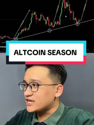 The cover image displays a man in glasses in the foreground, and in the background, a stock chart with trend lines and the words "ALTCOIN SEASON" at the center over a colorful banner. The overall composition combines elements of a financial forecast with an influencer-style presentation.