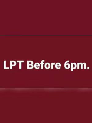 The cover image has a dark red background with a black horizontal line separating two sections. The text overlay in white reads 'LPT Before 6pm.'