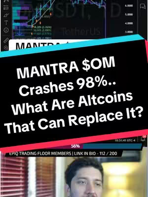 The image shows a man in the bottom center, and the text overlay consists of a title followed by a bar and then a lower title about the content of the video. The background shows a chart, a display on the left with a timeline, and a clock showing the date.