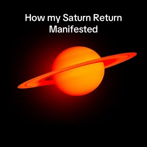 The image features a dark background with an orange planet, representative of Saturn, in the center. The planet has rings, and the text overlay indicates the content will discuss Saturn's return.