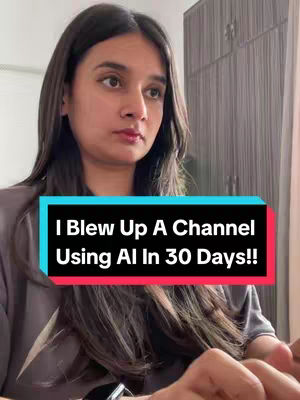 A woman with long dark hair looks slightly to the side, positioned in front of a neutral background with a dark door or wardrobe visible. A rectangular overlay at the bottom displays white text on a teal and red background.