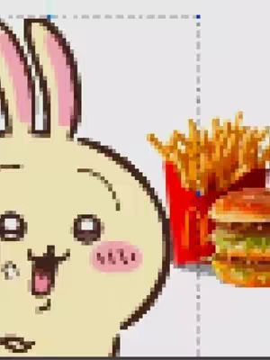 An animated cartoon character of a bunny is on the left side of the image. To the right are a box of french fries and a hamburger