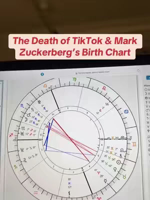 The cover image displays a computer screen showing an astrological birth chart. Overlayed at the top is text on a pink background, and the chart is set against the neutral backdrop of the computer and surrounding environment.