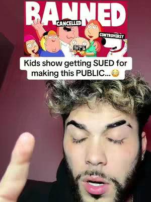 The cover image features a person in a tight shot with a background image of a Family guy styled illustration about censorship and controversy. The person is a young man with styled hair and a beard looking at the camera with a concerned expression.