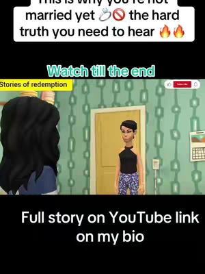 The cover image presents an animated scene with two female figures in a domestic setting. Text overlays at the top discuss marriage-related themes. The scene includes a woman facing away, and another standing in a doorway. The background features a wallpaper pattern and a door leads to another room. The overall composition is vertically oriented, with text and dynamic elements suggesting a storytelling or tutorial video.