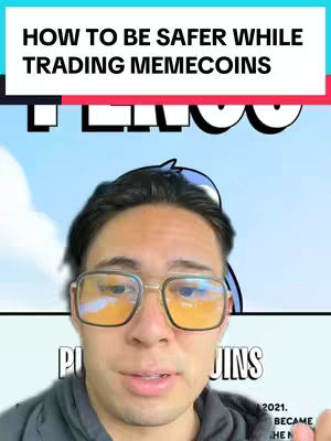 A man in glasses with a cartoon penguin-themed background, over a title that says how to be safer trading meme coins.