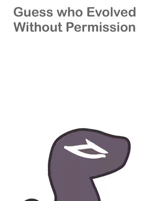 A minimalist image featuring a cartoonish, serpentine creature against a plain white background. The creature is primarily dark purple, with white markings on its face and a curved, elongated body. Above the creature, text is displayed in a sans-serif font.