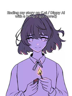 An anime-style illustration of a person with dark hair holding a lit match, and is surrounded by a purple tone. The image conveys a melancholic or dramatic tone.