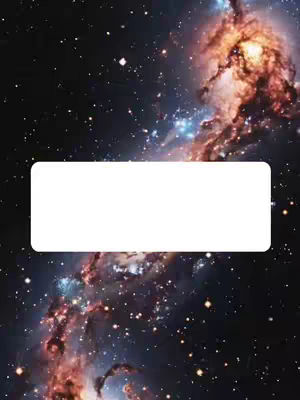 The cover image displays a cosmic background filled with stars and nebulas, dominated by dark blues, oranges, and purples. A white rectangular box is prominently placed in the center, providing space for text or graphic overlays.