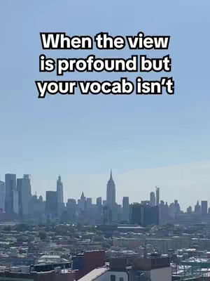 The cover image shows a landscape view of a city skyline under a clear blue sky. The skyline is dominated by several tall buildings, with the Empire State Building and other skyscrapers prominently featured. The foreground is a view of rooftops, suggesting the image was taken from an elevated position. Text overlayed at the top reads, "When the view is profound but your vocab isn't."
