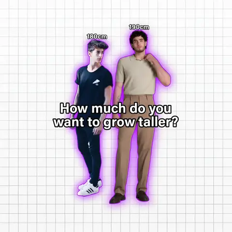 The cover image shows two men of different heights standing side-by-side against a grid background. The taller man is on the right, and the shorter man is on the left. Text overlayed on the image asks, "How much do you want to grow taller?"