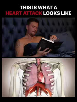 The cover image is a split-screen. The top half shows a man in bed reading a book, with a concerned expression. His torso is bare, and the scene is dimly lit. The bottom half is a 3D anatomical diagram of the human heart and lungs, with the ribs visible.