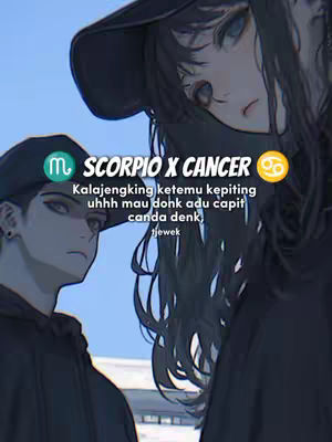 An anime-style illustration features two characters against a blurred urban backdrop. The foreground shows two anime-style drawings of individuals, the one on the left is a male wearing a black cap and hood. On the right is a female with black hair and a black hat. Overlayed text creates a layout.