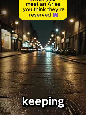 A nighttime street scene, wet from rain, reflects streetlights and distant headlights. Overhead, a yellow rectangular shape displays text.