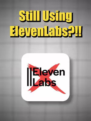 The image features a grayscale background with an overlaid design. At the center is a white square with rounded corners, containing the 'Eleven Labs' logo. The logo is composed of three vertical black lines and the text 'Eleven Labs' in black font with a bold red 'X' drawn through it. Above this logo is a yellow text overlay that reads 'Still Using ElevenLabs??!!'. The layout is clean, and the color scheme is limited, focusing attention on the central logo and text.