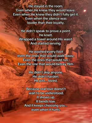 A visually layered image with text overlayed on a colorful background. The background appears to be a layered composition of orange hues, possibly referencing fire or a sunset, with an implied tree growing upward, and a table in the bottom left corner.