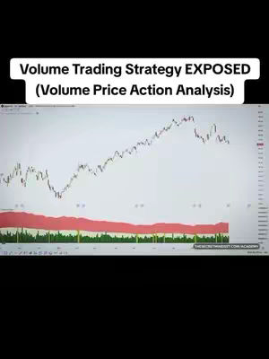 The cover image displays a screenshot of a trading platform's chart, showing price action over time with volume indicators. The background is a light color, and the chart's data is rendered in green and white. A text overlay in a black bar at the top states 'Volume Trading Strategy EXPOSED (Volume Price Action Analysis)'.