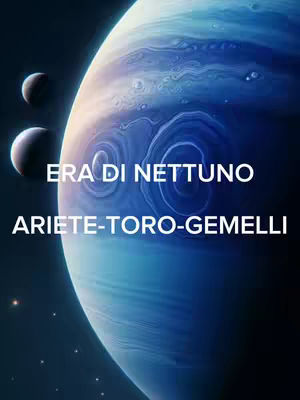 A celestial image featuring a large, blue planet with swirling cloud formations, reminiscent of Jupiter. Two smaller, gray celestial bodies are positioned to the left, possibly moons. The top of the image has the text overlayed, while the bottom also features text.