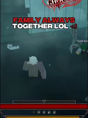 The image is a Roblox game scene with a low-angle perspective. A character, possibly a Roblox avatar, is in the foreground. The background is a dim, bluish room with blurred structures and scattered objects. The top left corner has a logo with red accents. The layout is simple, with text in a bold, clear font overlaid on the image, designed to grab attention.
