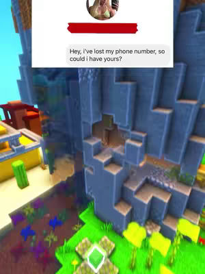 The image shows the top part of a Minecraft-themed environment, where a text message overlay is at the top center. The overlay features a profile picture in a circle of a person and the message: "Hey, I've lost my phone number, so could I have yours?"