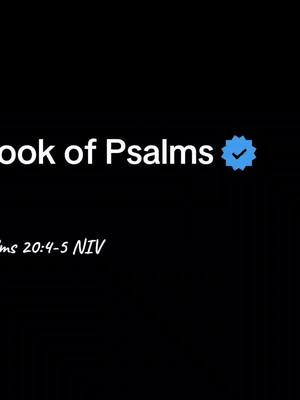 A cover image with a black background. In the center is white text which says 'Book of Psalms' with a blue checkmark beside it. Below the text is 'Psalms 20:4-5 NIV' in a smaller, white font.
