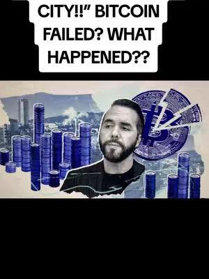 The cover image shows a man's portrait in the center, overlaid on a backdrop of blue and white graphics suggestive of financial charts and a Bitcoin graphic. The top has overlaid text in a stylized design. The image uses a palette of blues, whites, and black.