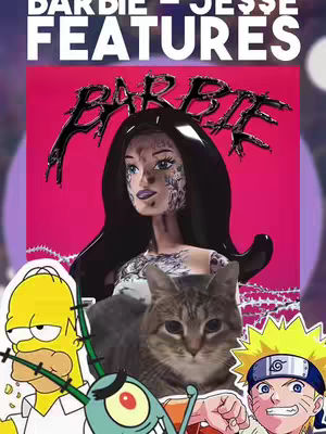 A cover image featuring a stylized illustration of a doll with tattoos, a cat, cartoons of Homer Simpson, Plankton, and Naruto characters, all against a bright pink background, with white text on top.