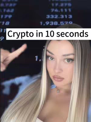 A woman with long blonde hair and makeup points towards text overlayed on the image, with the background showing data on a screen.