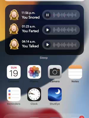 The image shows a phone screen with an app interface. The top portion displays a notification showing data. Below, app icons for the date, photos, camera, and notes are visible on the screen interface.