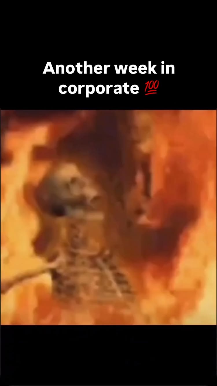 The image shows a skeleton engulfed in flames set against a blurred backdrop that resembles fire. The overall palette is dominated by shades of orange and red.