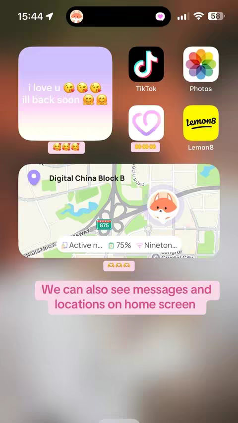 The cover image showcases a phone's home screen, featuring app icons like TikTok, Photos, and others. A map showing a location with a fox icon is also visible. Additionally, colorful text boxes with emojis are overlaid on the screen. The image is well-lit and has a clean, modern aesthetic, suggesting a focus on app usage and social communication.