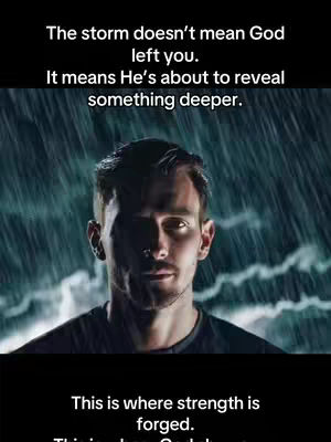 A man's face is centered in the frame, with a dark background suggesting rain. The upper part of the image features text in bold white font against a black background. Below, more text is present in a similar style. The man has short dark hair and a focused expression, gazing directly forward under dim lighting. The color palette is subdued, with a contrast between the darker background and the skin tone.