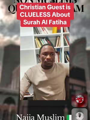 The cover image shows a man in the center, appearing to be in a room with a bookshelf in the background. Overlaid on the image, there's a red banner that says, "Christian Guest is CLUELESS About Surah Al Fatiha". Smaller images or profile pictures are in the bottom right corner.