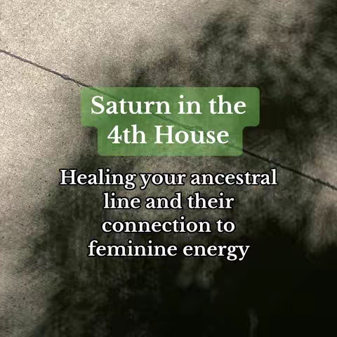 The cover image features a shaded, textured background in various shades of gray and green. Overlayed on this is a lime green banner with the white text 'Saturn in the 4th House'. Below this, white text reads 'Healing your ancestral line and their connection to feminine energy'.