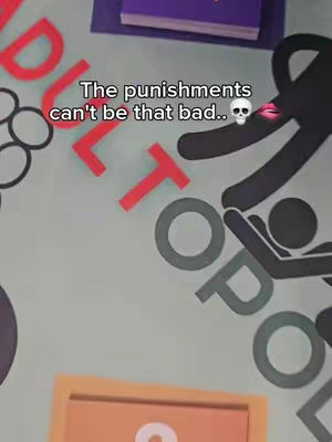The cover image displays a game board theme.  Text overlayed on the board says, "The punishments can't be that bad..," with a skull and kiss mark emoji.  The background is a gray-green with elements from the board game in red and gray tones.  There is a hint of a purple book or box located near the top of the frame.