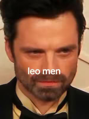 A close-up shot features a man with dark hair and a beard. He's wearing a black suit with a bow tie. The overlay text reads 'leo men' in white.