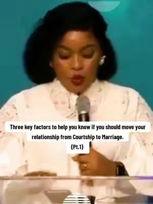 A woman with dark hair and a white top is speaking into a microphone, with text overlaid indicating the video's topic is about relationships and marriage.