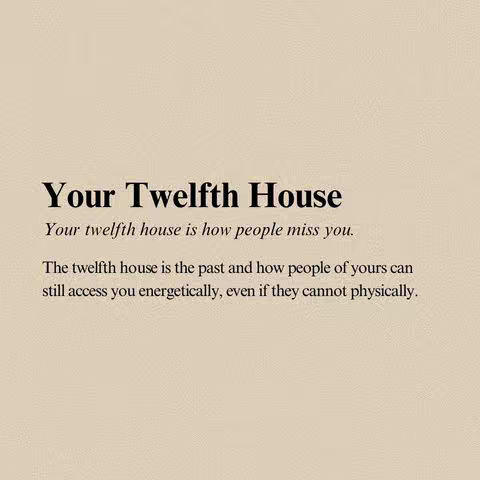 The image features a light beige background with black text. The text is arranged to start with 'Your Twelfth House' in a bold, large font. Beneath, a sentence in a smaller font explains the topic, followed by a descriptive paragraph on its meaning.