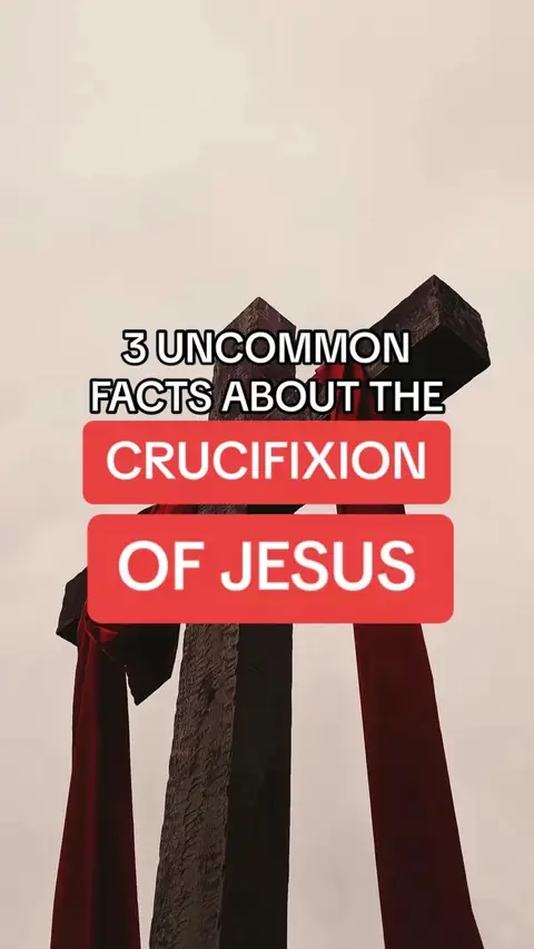 The cover image shows a vertically oriented image of a large wooden cross with a red cloth draped over it against a light-colored background. Above the cross, a red rectangular box contains the text '3 UNCOMMON FACTS ABOUT THE'; below it, a similarly shaped box reads 'CRUCIFIXION OF JESUS'.